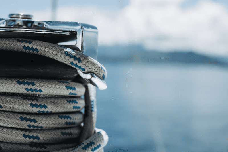 Yacht winch, close up blurred background